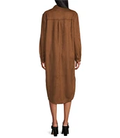 Westbound Long Sleeve Button Front Suede Dress