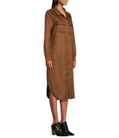 Westbound Long Sleeve Button Front Suede Dress