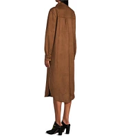 Westbound Long Sleeve Button Front Suede Dress