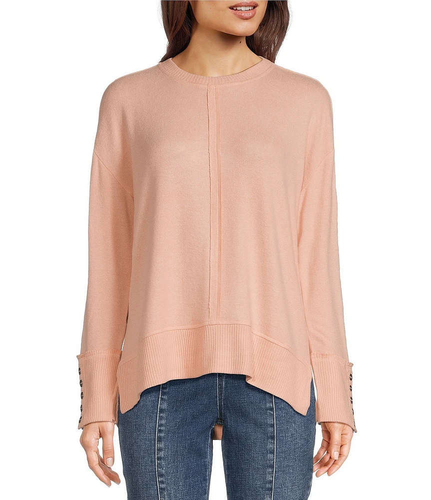 Westbound Long Sleeve Crew Neck Button Cuff Top