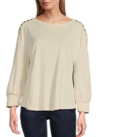 Westbound Long Sleeve Crew Neck Button Shoulder Top