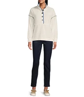 Westbound Long Sleeve Half Button Front Contrast Trim Top