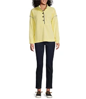 Westbound Long Sleeve Half Button Front Contrast Trim Top