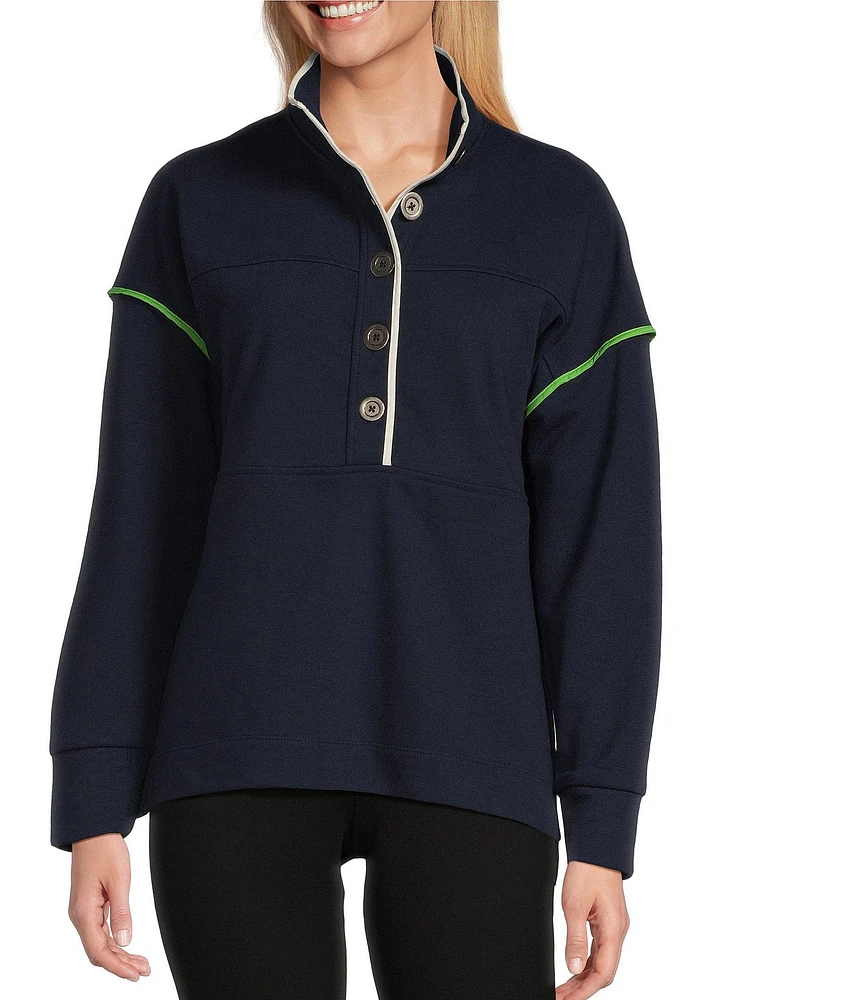 Westbound Long Sleeve Half Button Front Contrast Trim Top