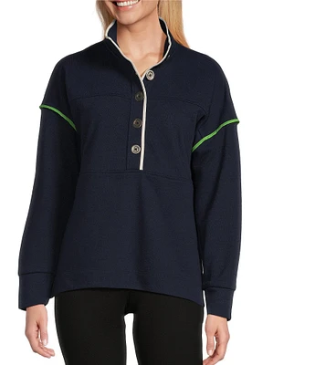 Westbound Long Sleeve Half Button Front Contrast Trim Top