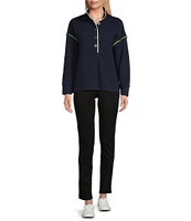 Westbound Long Sleeve Half Button Front Contrast Trim Top
