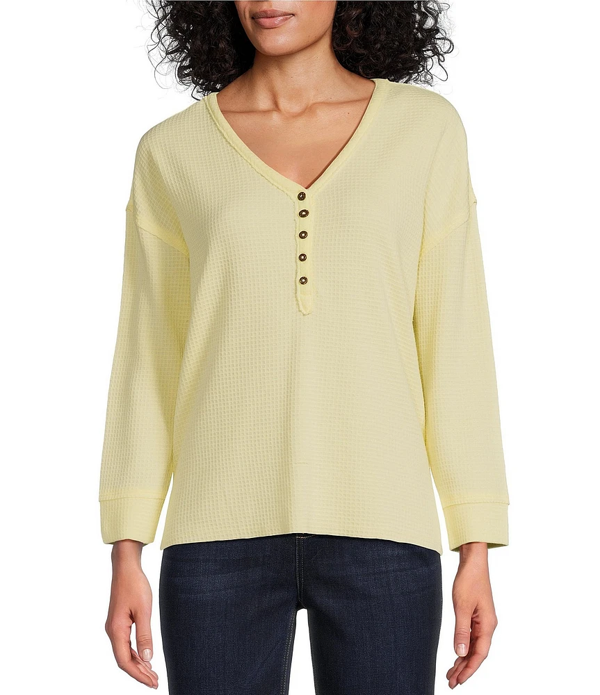 Westbound Long Sleeve Henley Neck Top