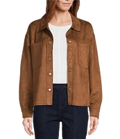 Westbound Long Sleeve Point Collar Suede Shirt Jacket