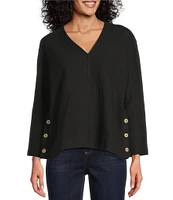 Westbound Long Sleeve V-Neck Button Side Top