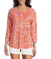 Westbound Meadow Multi Floral 3/4 Sleeve Knit Crew Neck Top