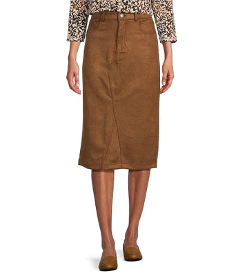 Westbound Mid Rise 5 Pocket Suede Midi Skirt