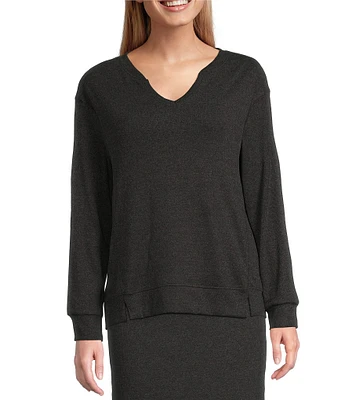 Westbound Notch Neck Long Sleeve Ribbed Top