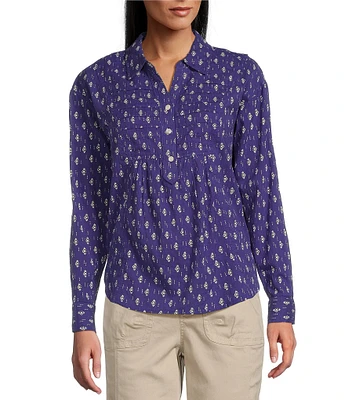 Westbound Orient Medallion Roll Tab 3/4 Sleeve Point Collar Henley Top