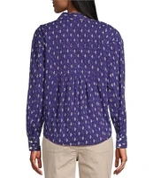 Westbound Orient Medallion Roll Tab 3/4 Sleeve Point Collar Henley Top