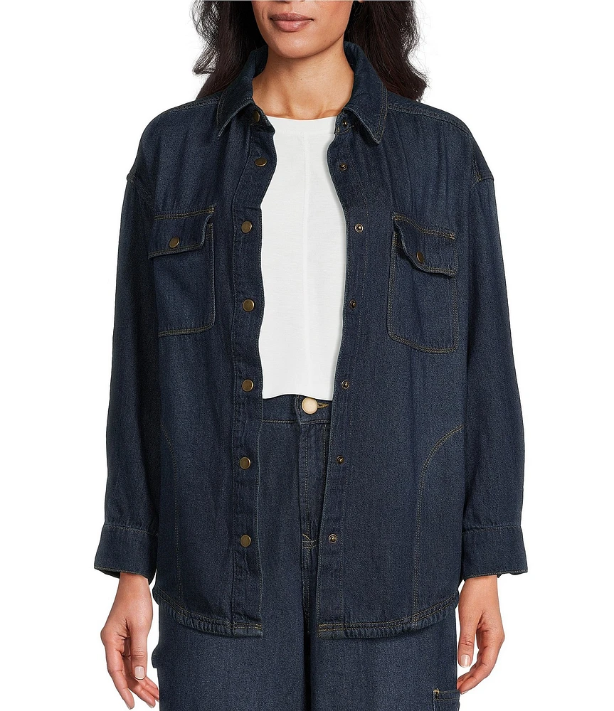 Westbound Oversized Long Sleeve Point Collar Denim Jacket