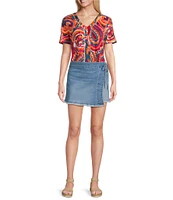 Westbound Paisley Overlay Short Sleeve V-Neck Top
