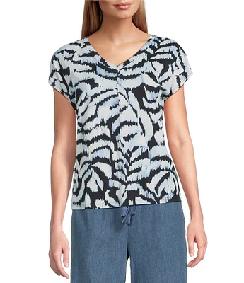 Westbound Palm Leaves V-Neck Cap Sleeve Top