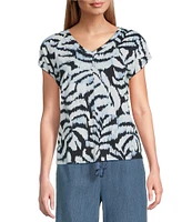 Westbound Palm Leaves V-Neck Cap Sleeve Top