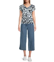 Westbound Palm Leaves V-Neck Cap Sleeve Top