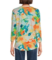 Westbound Paradise Floral 3/4 Sleeve Knit Crew Neck Top