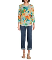 Westbound Paradise Floral 3/4 Sleeve Knit Crew Neck Top