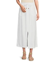 Westbound Linen Patch Pocket Front Slit Midi Skirt