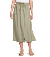 Westbound Linen Patch Pocket Front Slit Midi Skirt