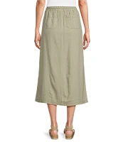 Westbound Linen Patch Pocket Front Slit Midi Skirt
