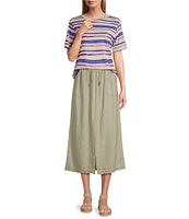 Westbound Linen Patch Pocket Front Slit Midi Skirt