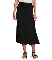 Westbound Linen Patch Pocket Front Slit Midi Skirt