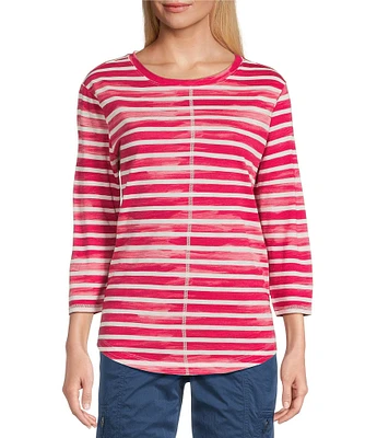 Westbound Persian Red Stripe 3/4 Sleeve Knit Crew Neck Top