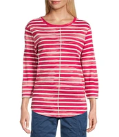 Westbound Persian Red Stripe 3/4 Sleeve Knit Crew Neck Top