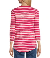 Westbound Persian Red Stripe 3/4 Sleeve Knit Crew Neck Top