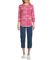 Westbound Persian Red Stripe 3/4 Sleeve Knit Crew Neck Top