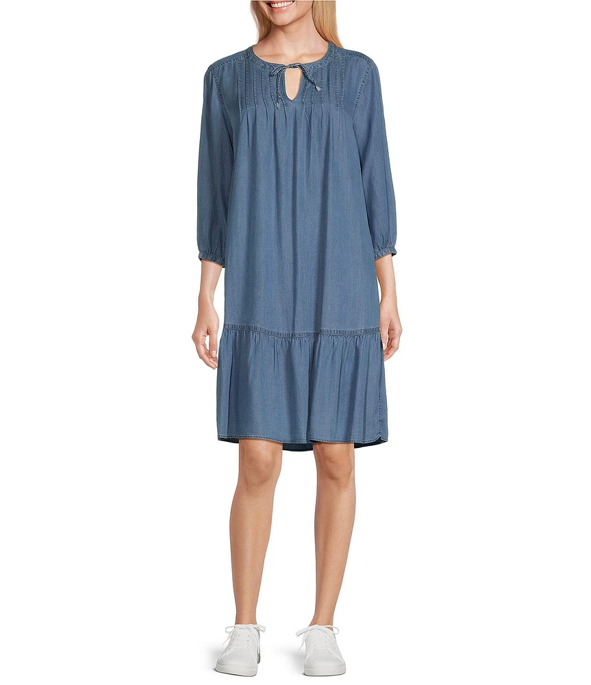 Westbound Petite Size 3/4 Bracelet Sleeve Tie Neck A-Line Dress