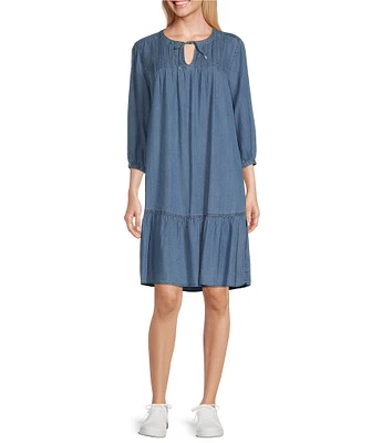 Westbound Petite Size 3/4 Bracelet Sleeve Tie Neck A-Line Dress