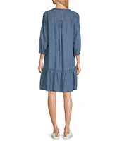Westbound Petite Size 3/4 Bracelet Sleeve Tie Neck A-Line Dress