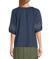 Westbound Petite Size Short Puff Sleeve V-Neck Top