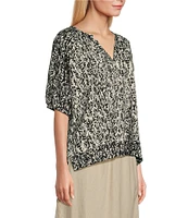 Westbound Petite Size 3/4 Puff Sleeve V-Neck Branch Top