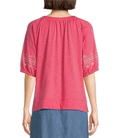 Westbound Petite Size Short Puff Sleeve V-Neck Top