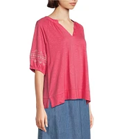 Westbound Petite Size Short Puff Sleeve V-Neck Top