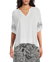 Westbound Petite Size Short Puff Sleeve V-Neck Top