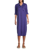 Westbound Petite Size 3/4 Roll-Tab Sleeve Button-Front Midi Shirt Dress