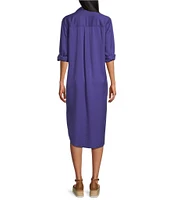 Westbound Petite Size 3/4 Roll-Tab Sleeve Button-Front Midi Shirt Dress