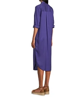 Westbound Petite Size 3/4 Roll-Tab Sleeve Button-Front Midi Shirt Dress
