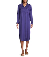 Westbound Petite Size 3/4 Roll-Tab Sleeve Button-Front Midi Shirt Dress