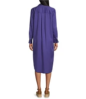 Westbound Petite Size 3/4 Roll-Tab Sleeve Button-Front Midi Shirt Dress