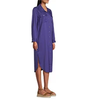 Westbound Petite Size 3/4 Roll-Tab Sleeve Button-Front Midi Shirt Dress