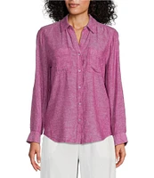 Westbound Petite Size 3/4 Roll-Tab Sleeve Point Collar Y-Neck Button Front Shirt