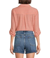 Westbound Petite Size 3/4 Roll-Tab Sleeve Point Collar Y-Neck Button Front Shirt